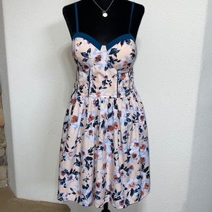 Band of Gypsies- Tan/Peach & Floral Mid Thigh Flowy Dress Size L